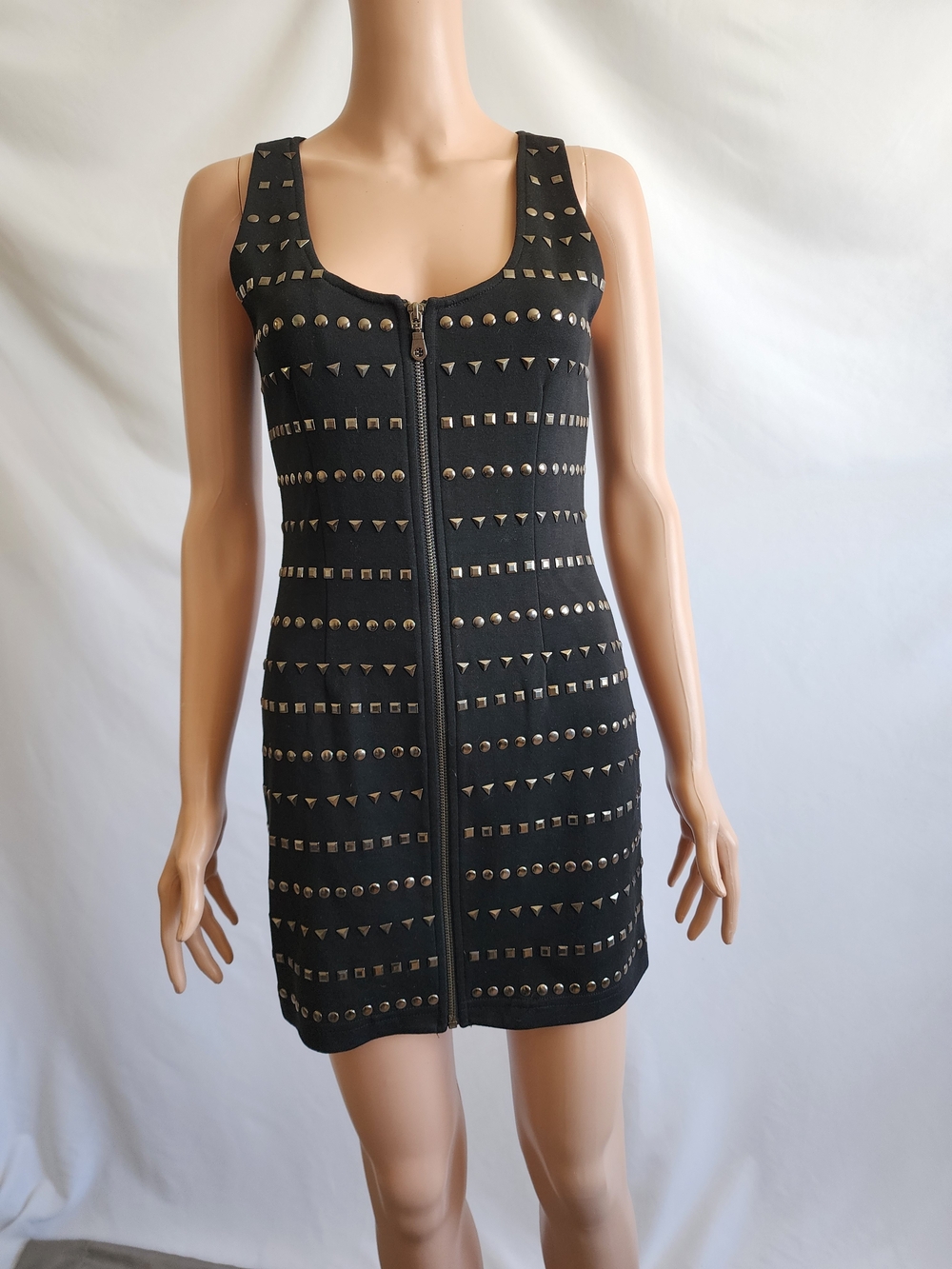 Forever 21 Black Studded Zip-Front Mini Dress Size SP